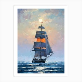 Sailing Ship At Sunset Art Print