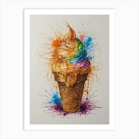 Rainbow Ice Cream Cone 10 Art Print