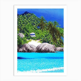 La Digue Island Seychelles Pointillism Style Tropical Destination Art Print