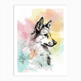 Colourful Finnish Lapphund Dog Line Illustration 1 Art Print