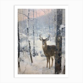 Vintage Winter Animal Painting Black Tailed Deer 2 Art Print