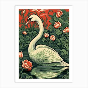 Vintage Bird Linocut Swan 4 Art Print