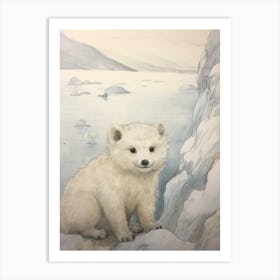 Storybook Animal Watercolour Arctic Fox 3 Art Print