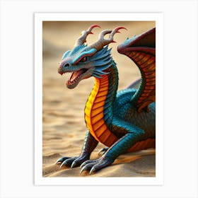 Blue and Red Dragon In The Sand Art Print