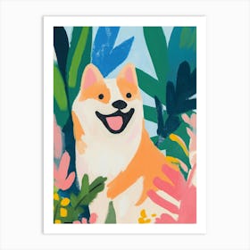 Happy Chiba Inu Dog Portrait Gouache Painting Art Print