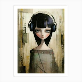 Girl With Headphones 8 Art Print