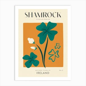 Vintage Orange And Green Shamrock Clover Of Ireland Art Print