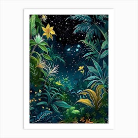 Tropical Jungle At Night Art Print