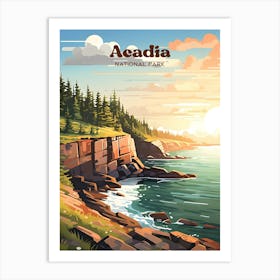 Acadia National Park Maine United States USA Travel Illustration Art Print