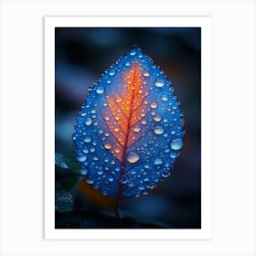 Blue Leaf With Water Droplets 7 Art Print