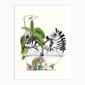 Zebra Reading In The Bath Art Print