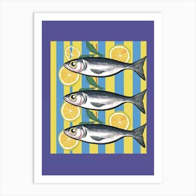 Three Fish On A Striped Background Art Print