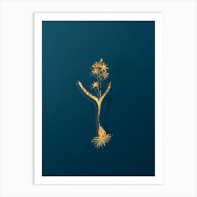 Vintage Alpine Squill Botanical in Gold on Teal Blue n.0023 Art Print