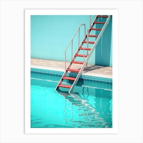 Swimming Pool Red Stair Art Print