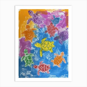 Abstract Sea Turtle Crayon Doodle Pattern 1 Art Print
