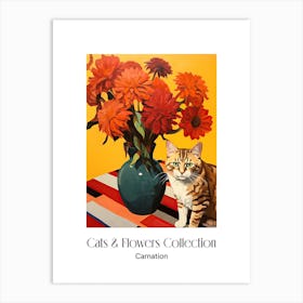 Cats & Flowers Collection Carnation Flower Vase And A Cat, A Painting In The Style Of Matisse 0 Art Print