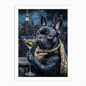 Whimsical Frenchies At The Bar 38 Art Print