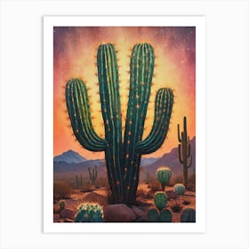 Neon Cactus Glowing Landscape (12) Art Print