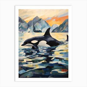 Geometric Impasto Orca Whale Cold Colours Art Print