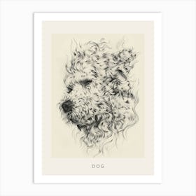 Wavy Haired Dog Sepia Line Sketch Poster Art Print