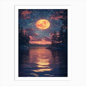 Full Moon Over Lake 15 Art Print