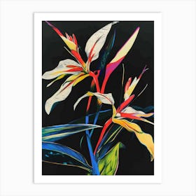 Neon Flowers On Black Heliconia 1 Art Print