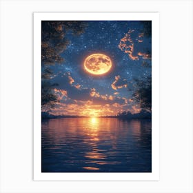 Full Moon Over Water 12 Art Print