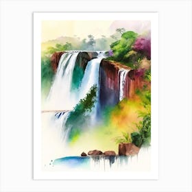 Iguazu Falls, Argentina And Brazil Water Colour  (2) Art Print