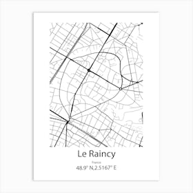 Le Raincy,France Minimalist Map Art Print