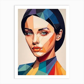 Colorful Geometric Woman Portrait Low Poly (4) Art Print
