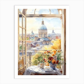 Window View Of Vilnius Lithuania In Autumn Fall, Watercolour 2 Art Print