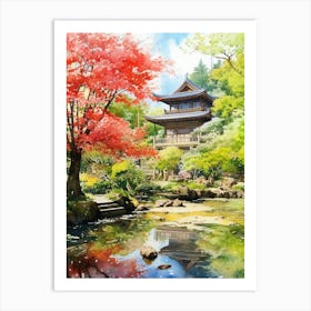 Ryoan Ji Garden Japan Watercolour 3 Art Print