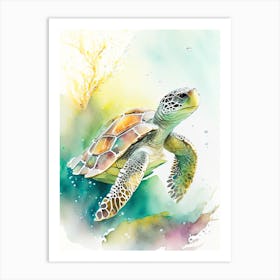 Foraging Sea Turtle, Sea Turtle Storybook Watercolours 1 Art Print