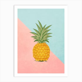 Vintage Minimal Art Pineapple On A Pink And Blue Background Art Print