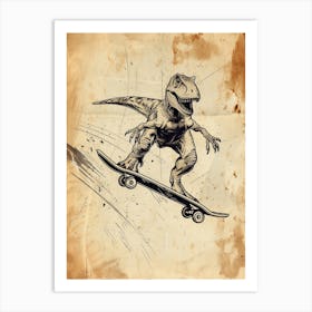 Vintage Corythosaurus Dinosaur On A Skateboard 2 Art Print