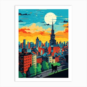 Warsaw, Poland Skyline With A Cat 1 Art Print