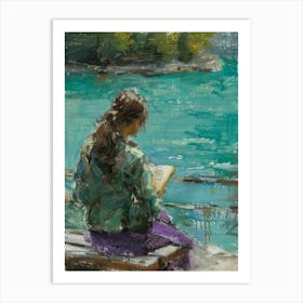 Reading By The Lake Art Print