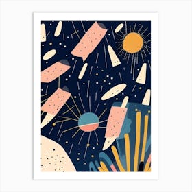 Meteor Shower Musted Pastels Space Art Print