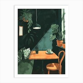 Cozy Cafe Corner Illustration 1 Art Print