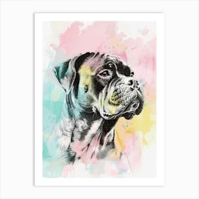 Dogue De Bordeaux Dog Pastel Line Watercolour Illustration  2 Art Print