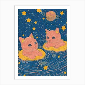 Pink Kittens In Space Art Print