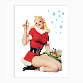 Sexy Pin Up Blond In Santa Claus Suit Showing Her Necklace Art Print