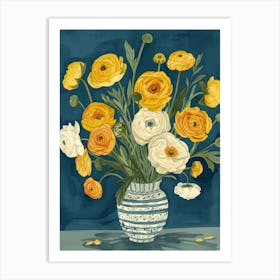Ranunculus Flowers On A Table   Contemporary Illustration 4 Art Print