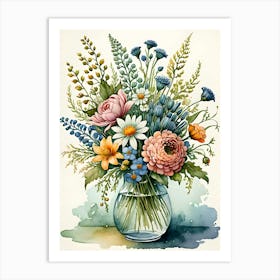 Watercolor Flowers In A Vase 13 Art Print