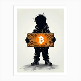 Bitcoin Kid Holding a Circuit Art Print