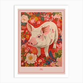Floral Animal Painting Pig 2 Poster Art Print