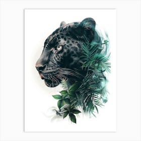 Double Exposure Realistic Black Panther With Jungle 9 Art Print