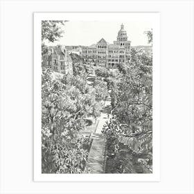 The University Of Texas At Austin Texas Black And White Drawing 1 Art Print