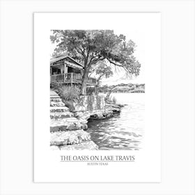 The Oasis On Lake Travis Austin Texas Black And White Drawing 1 Poster Art Print