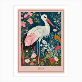 Floral Animal Painting Stork 4 Poster Art Print